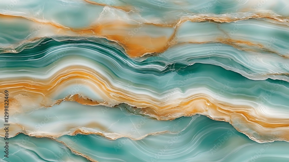 Fototapeta premium Abstract Swirling Teal and Gold Onyx Marble Texture