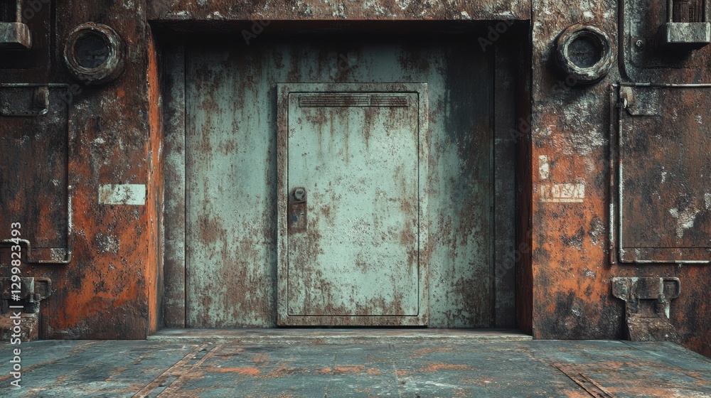 Weathered Industrial Door with Rust and Textured Metal Surface Weathered Industrial Door with Rust and Textured Metal Surface