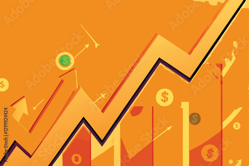 Create a dynamic, transparent background visualizing a fluctuating financial market with graphs, charts, and currency symbols.