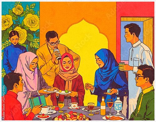 Festive Eid or Hari Raya Celebration - Digital Watercolor