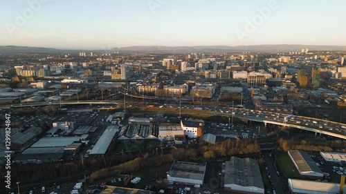 Aerial Reveal of M74 Moterway During Rush Hour, Scotland photo