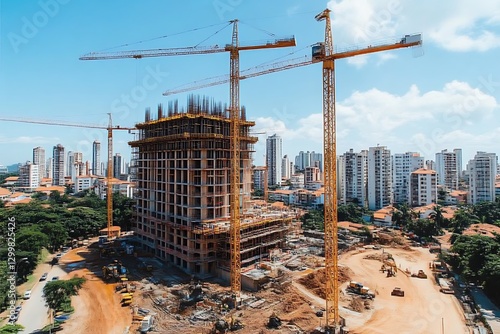 Building rising amid city skyline view