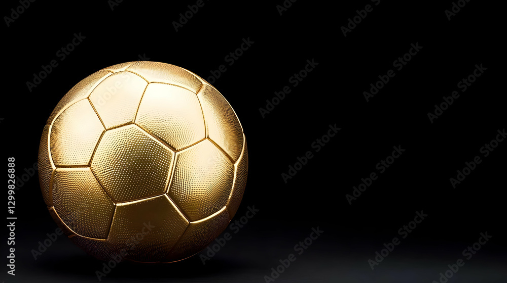 Fototapeta premium Gold Soccer Ball With Textured Surface And Metallic Shine Against A Black Background With Dramatic Lighting