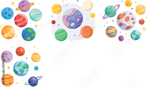 Planets with various color and shape watercolor  vector art set design 