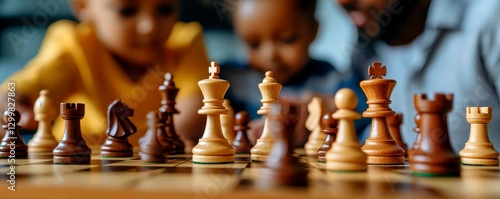 Family Bonding Over Chess A Father Teaching His Children the Game of Strategy and Critical Thinking photo