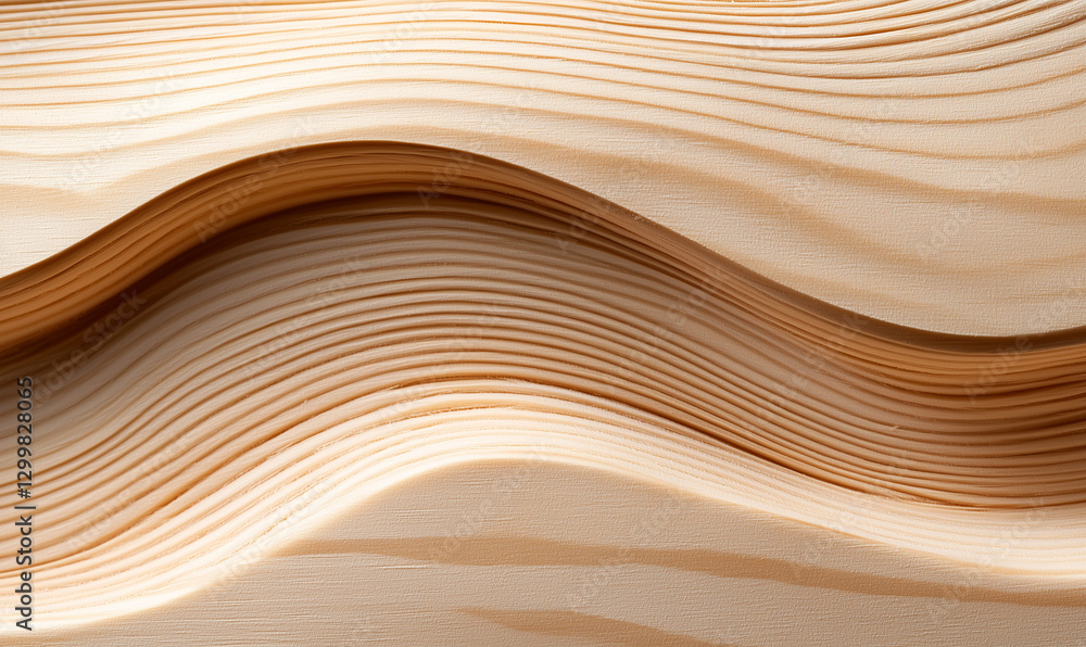 A smooth, undulating wooden surface showcasing natural grain patterns in light hues. A smooth, undulating wooden surface showcasing natural grain patterns in light hues.