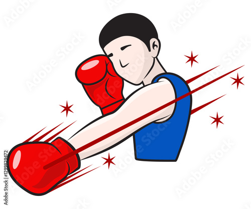 Athletic man practicing boxing cartoon illustration