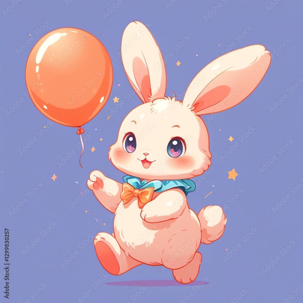 Adorable Bunny with Balloon: A Whimsical Illustration Adorable Bunny with Balloon: A Whimsical Illustration