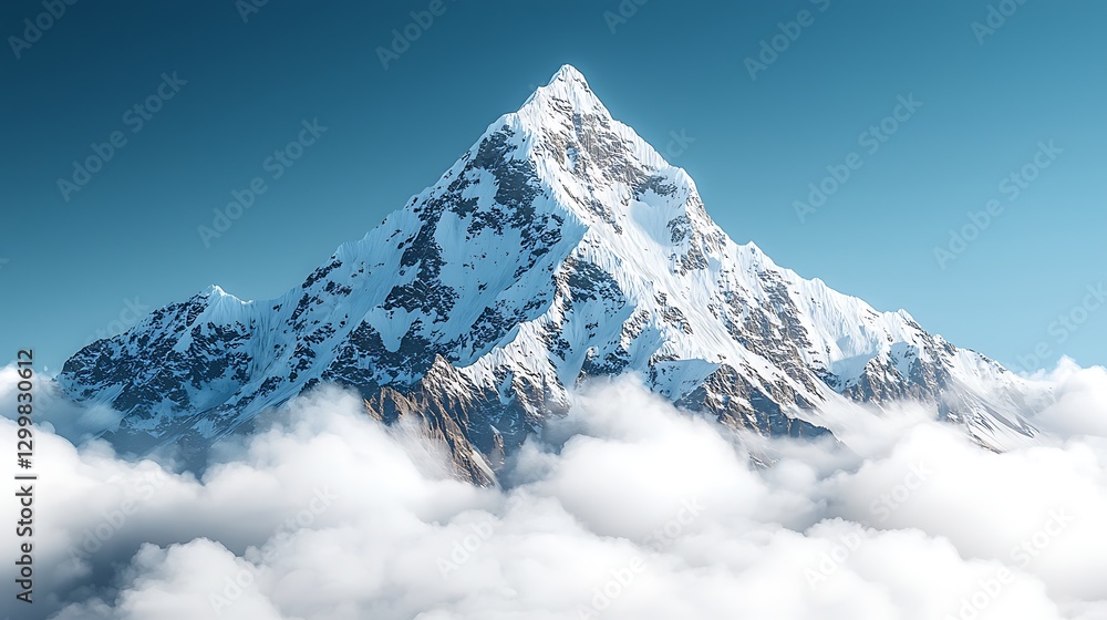 Obraz premium Majestic snow-capped peak above clouds, Himalayan landscape, sunrise, adventure travel