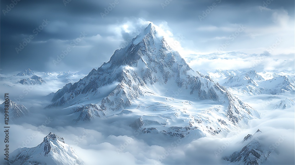 custom made wallpaper toronto digitalMajestic snow-capped peak above cloudscape; serene mountain landscape; nature background, ideal for travel or adventure