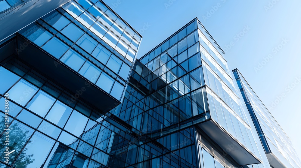 Obraz premium Modern glass office in urban setting aesthetic architectural photography