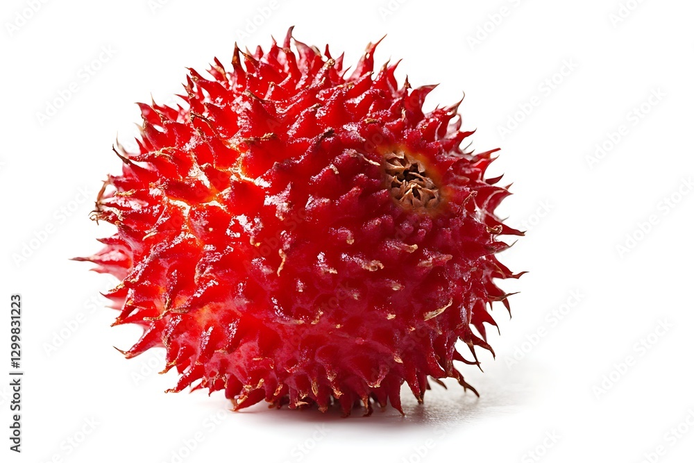 Single red prickly fruit on white background Single red prickly fruit on white background