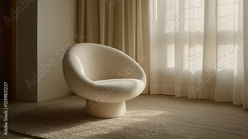 Modern cream armchair in sunlit room, interior design