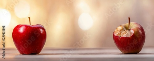 Juxtaposition of a Perfect Fresh Red Apple and a Decayed Apple Symbolizing Health and Decline