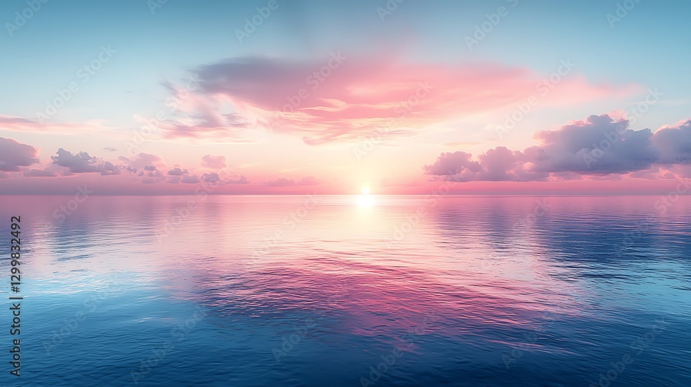 Naklejka premium Peaceful ocean sunset reflecting in calm waters, idyllic scene