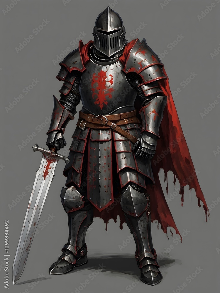 Obraz premium Unyielding Guardian – Gothic Knight in Defensive Stance