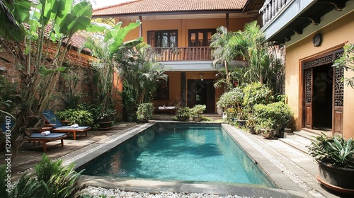 Wallpaper Mural Minimalist tropical villa with pool and garden, embodying serene simplicity and harmony. Torontodigital.ca