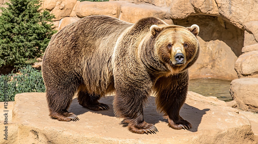 The sharp details of a bear’s weathered face, every strand of fur visible as it stands in the heart of its natural habitat, exuding quiet strength