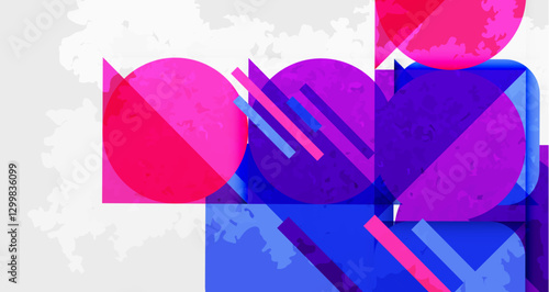 Squares, circles and triangles and grainy noisy texture. Vector Illustration For Wallpaper, Banner, Background, Card, Book Illustration, landing page