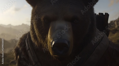 Obraz na płótnie A close-up of a bear’s powerful snout and thick fur, its nostrils flaring slightly as it breathes in the fresh scent of the wilderness w salonie