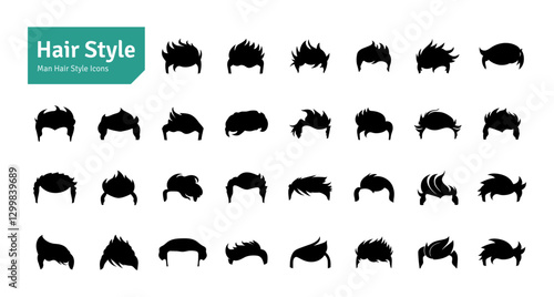 Man Hairstyles Vector Set. Barbershop and Haircut Graphic Collection. Vector Set of Dress Up Constructor. Hipster Men Style Creation Kit Elements.