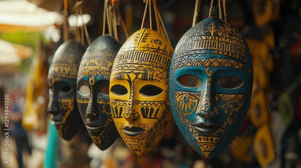 Obraz premium Handcrafted Cultural Masks in Natural Market Light
