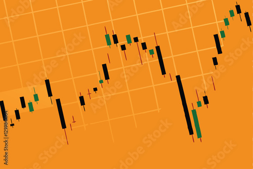 Create a detailed illustration of stock candlestick charts displayed on a gridiron, showcasing market trends.  Focus on visual clarity and data representation.