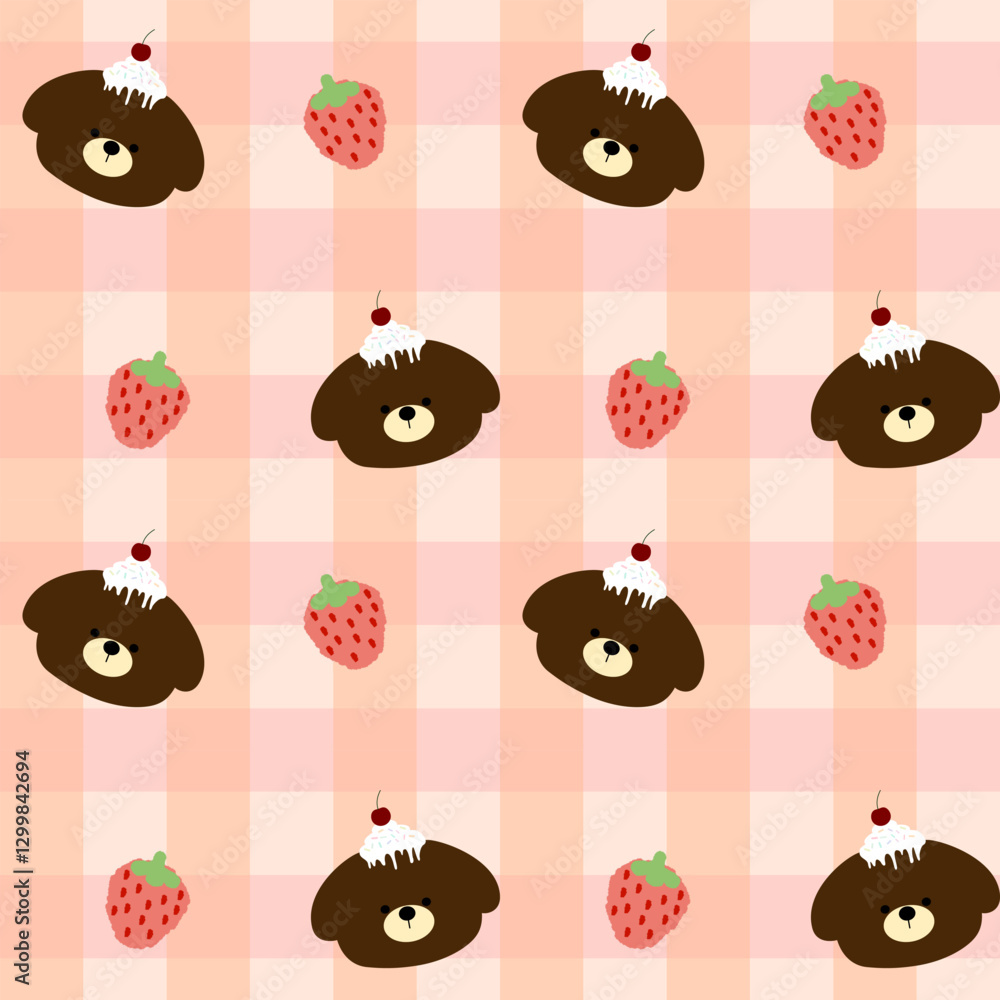 Fototapeta premium seamless pattern with teddy bears and Strawberry