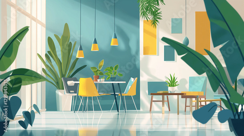 Eco-Friendly Office Break Area Illustration - エコフレンドリーなオフィスの休憩スペースイラスト