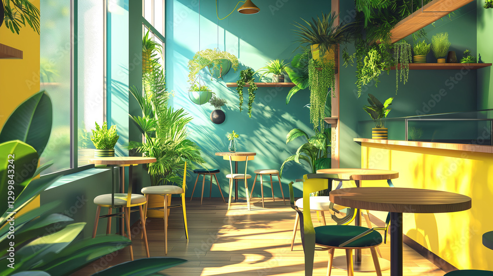 Fototapeta premium Eco-Friendly Office Break Area Illustration - エコフレンドリーなオフィスの休憩スペースイラスト