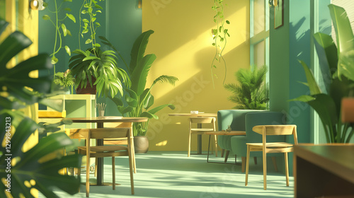 Eco-Friendly Office Break Area Illustration - エコフレンドリーなオフィスの休憩スペースイラスト