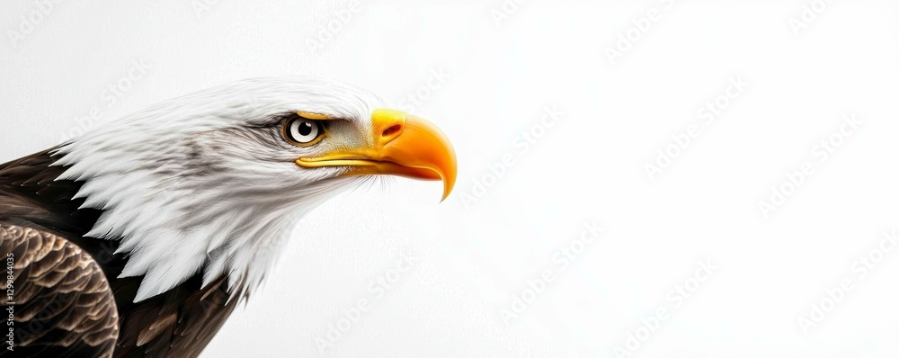 Fototapeta premium Profile of a Majestic Bald Eagle Against White Background