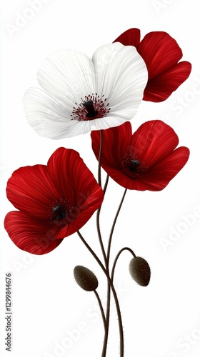 Wallpaper Mural Elegant Poppies Arrangement Red and White Beautiful Floral Design Decorative Artwork Botanical Decor Torontodigital.ca