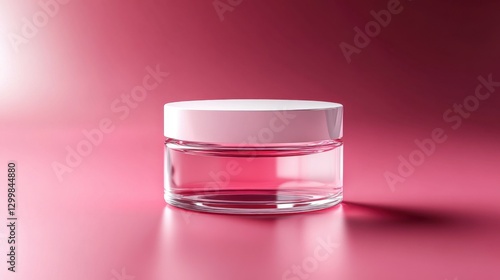 Clear Jar with Pink Cream on a Smooth Red Background