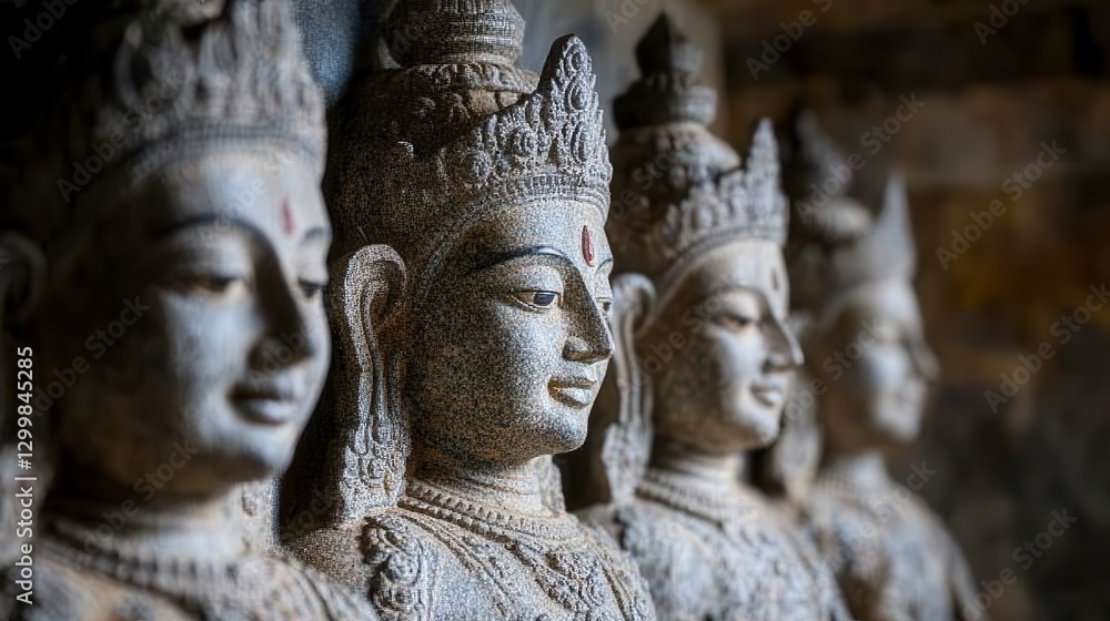 Sacred Temple Carvings of Deities in Natural Light Sacred Temple Carvings of Deities in Natural Light