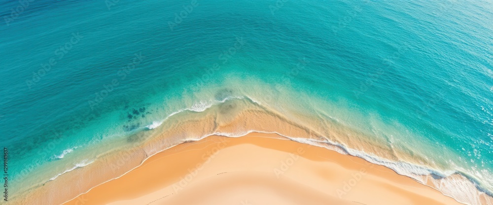 Obraz premium Relaxing beach day at tropical shoreline aerial view vibrant ocean and sand landscape
