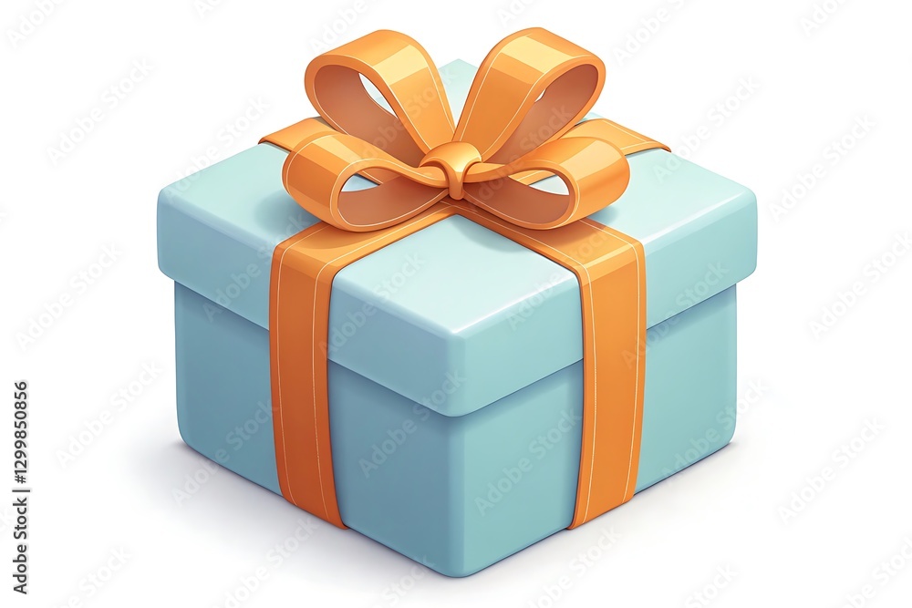 Delightful Light Blue Gift Box with Orange Bow 3D Render Delightful Light Blue Gift Box with Orange Bow 3D Render