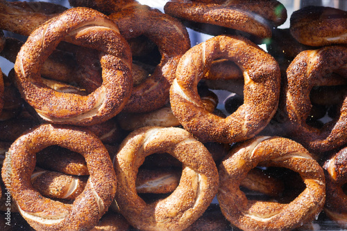 Canvas Print Pile of turkish simit in istanbul