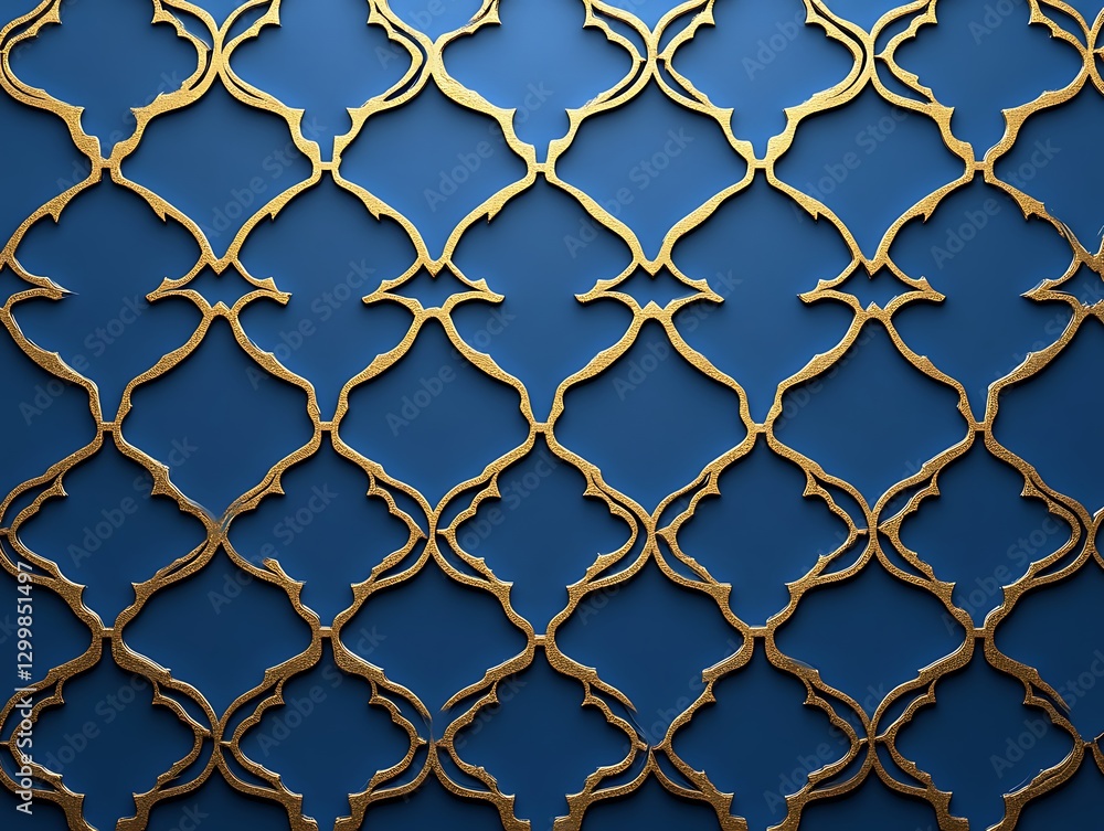 Naklejka premium The golden ornate pattern demonstrates design against a blue background