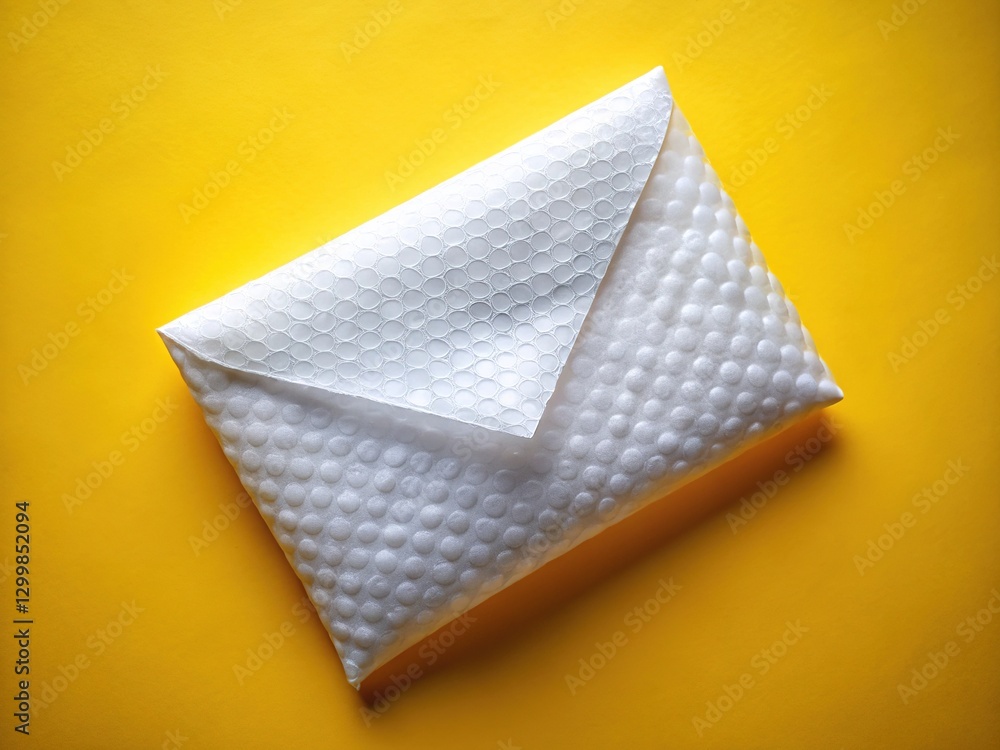 White Padded Envelope on Bubble Wrap - Yellow Background White Padded Envelope on Bubble Wrap - Yellow Background
