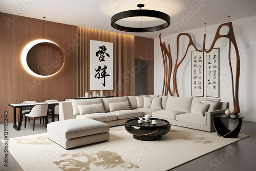 Modern Chinese-Inspired Living Room with Elegant Simplicity