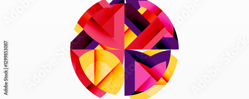 Abstract geometric artwork with interwoven angular and curved shapes, dynamic composition with smooth gradients and bold contrasts