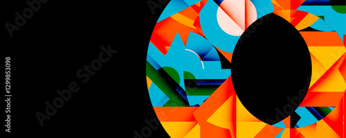 Abstract geometric artwork with interwoven angular and curved shapes, dynamic composition with smooth gradients and bold contrasts