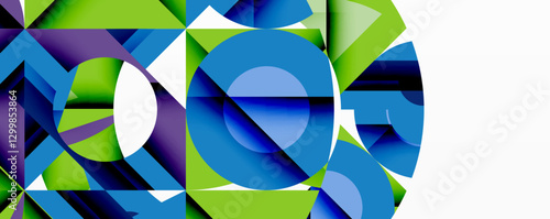 Abstract geometric artwork with interwoven angular and curved shapes, dynamic composition with smooth gradients and bold contrasts