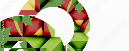 Abstract geometric artwork with interwoven angular and curved shapes, dynamic composition with smooth gradients and bold contrasts