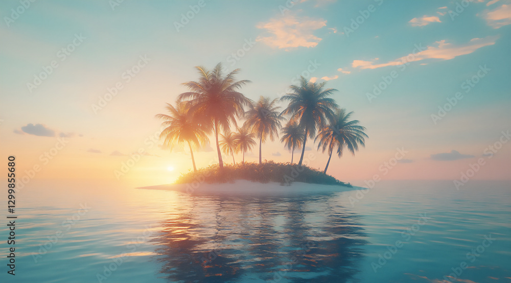 a beautiful tropical island with palm trees and water reflections, a beautiful tropical island with palm trees and water reflections,