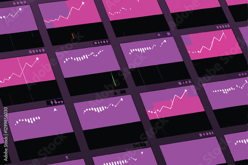 Generate a seamless repeating pattern featuring stylized stock tickers interwoven with a dynamic, upward trending graph line.  Use a clean, modern aesthetic.