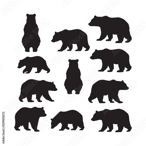 Bear silhouettes, bear in various poses, standing, walking, sitting, perfect for wildlife, nature designs, outdoor themes, versatile, visually engaging