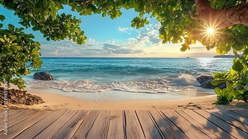 Wallpaper Mural A virtual Zoom background featuring a serene beach and ocean view. Torontodigital.ca