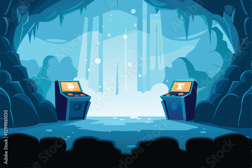 A hidden, glowing, mystical lair concealed behind a cascading waterfall; intricate stonework, glowing runes, and fantastical constellations.